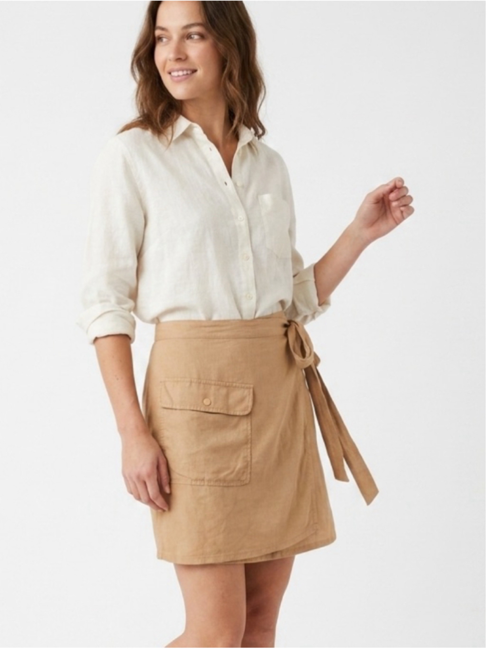 Women's Unbranded Linen Blend Wrap Mini Skirt w/Cargo Pocket Beige - 652